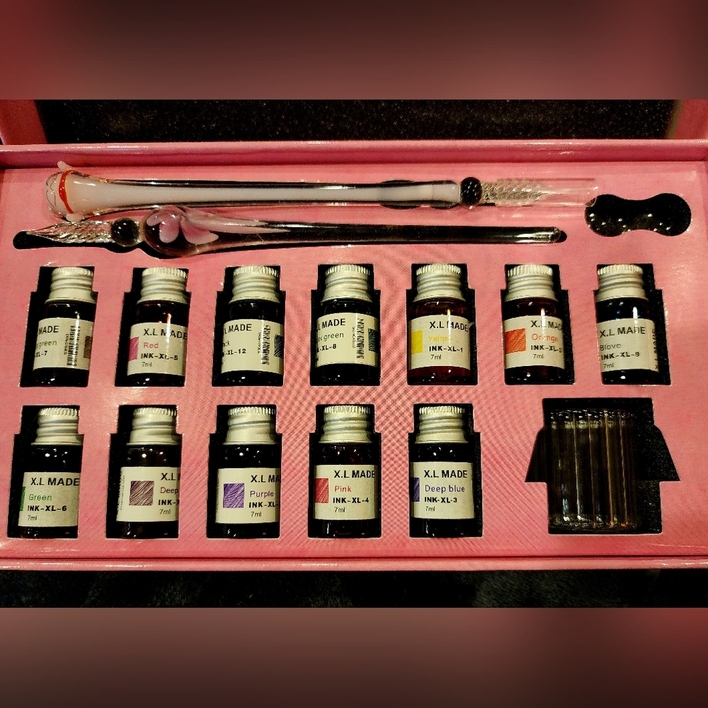 Blown Glass Fountain Pens w/ assortment of colored inks